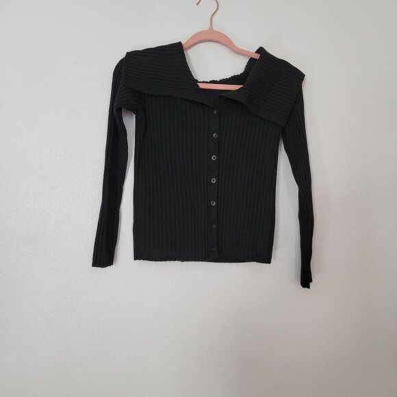 Wild Fable Black Button Down Sweater Shawl Collar Size S - Picture 9 of 14